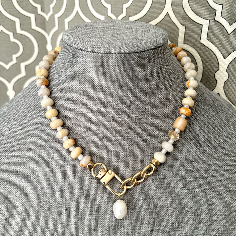 Modern Stone Necklace with Charm - Picture 5 of 12